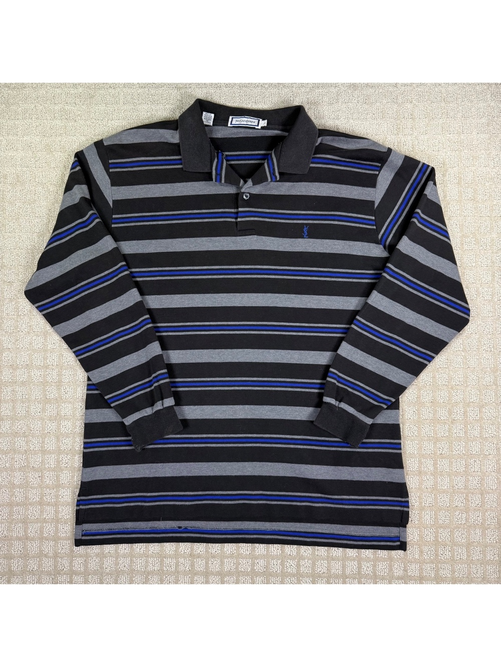 Yves Saint Laurent striped long sleeve polo shirt L